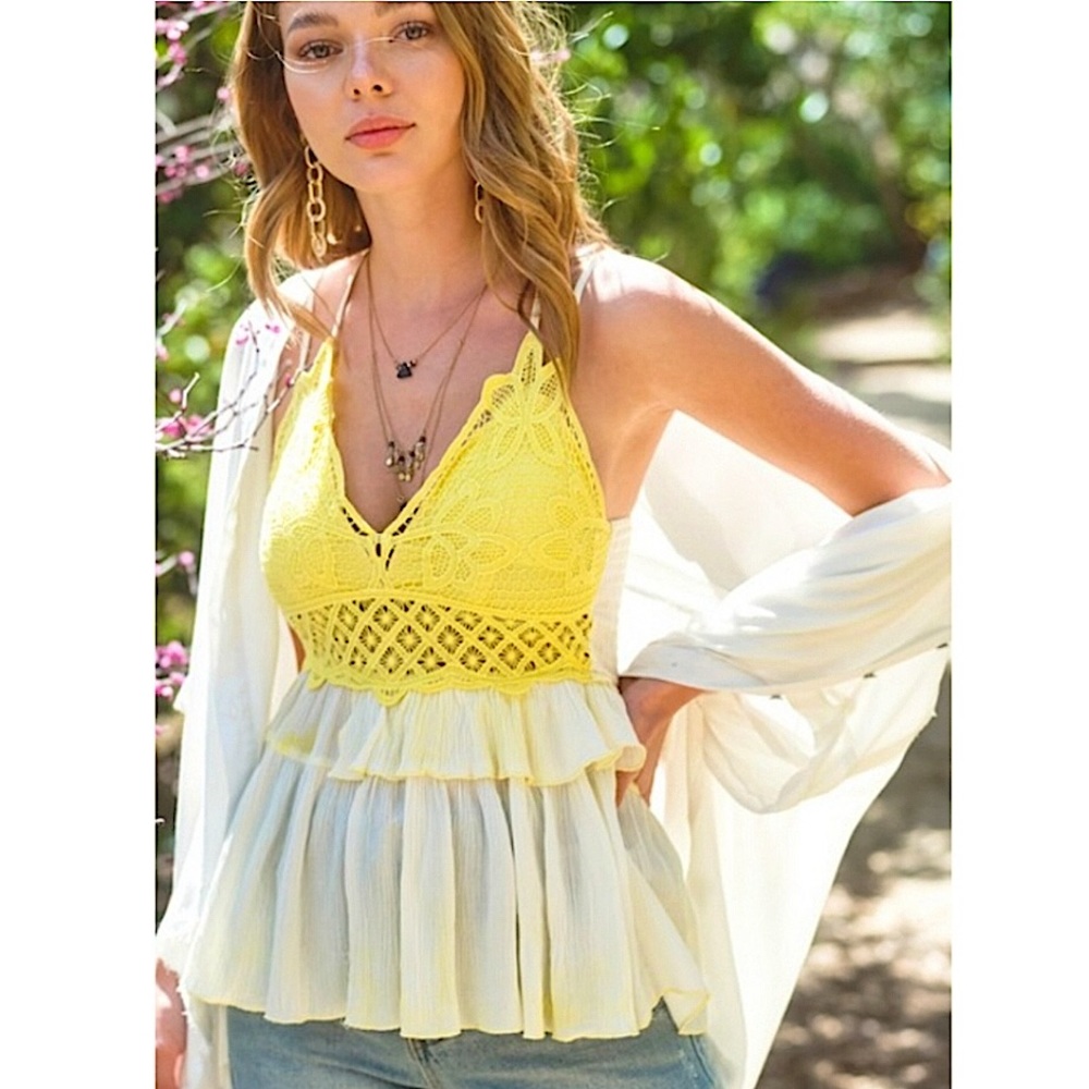 NWT La Miel Boho Crochet Tie Dye Top